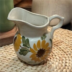 Cash Family Handmade Sunflower Ceramic Creamer Pottery Hand Painted Floral